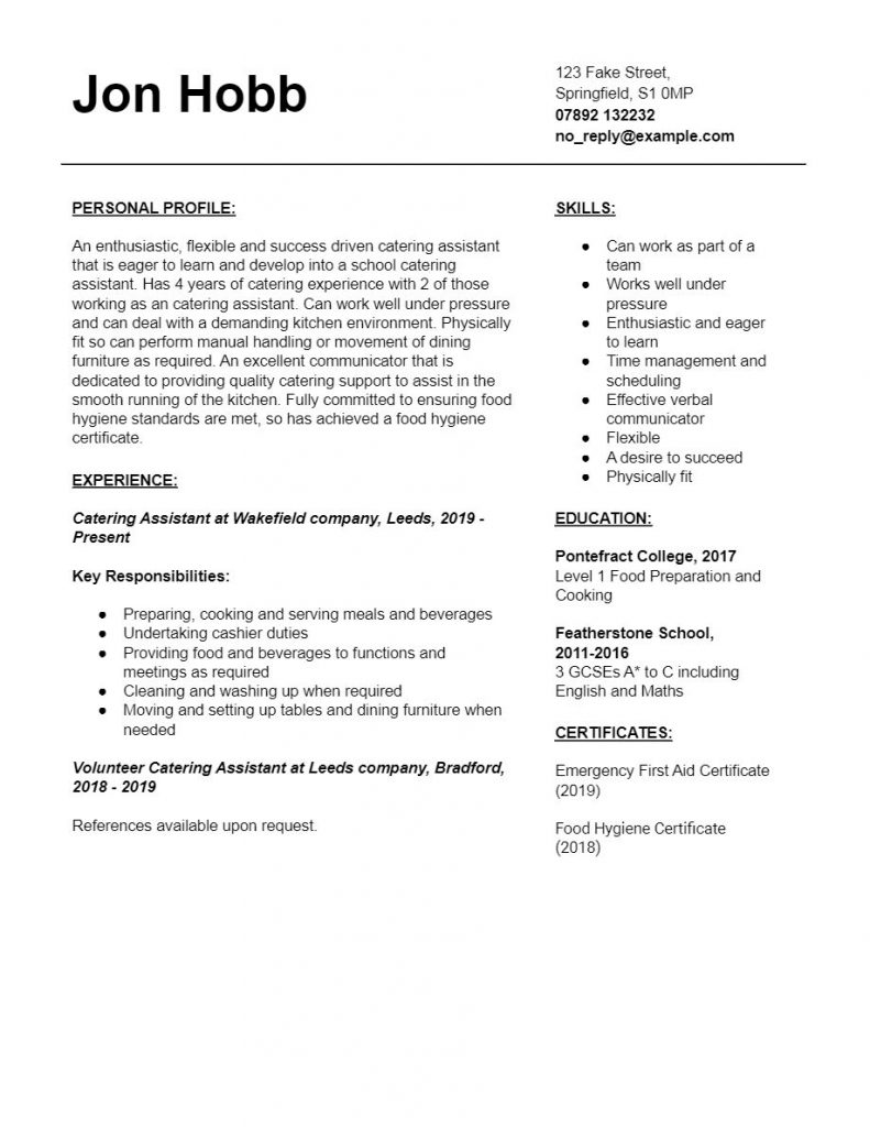 Catering Assistant CV Template