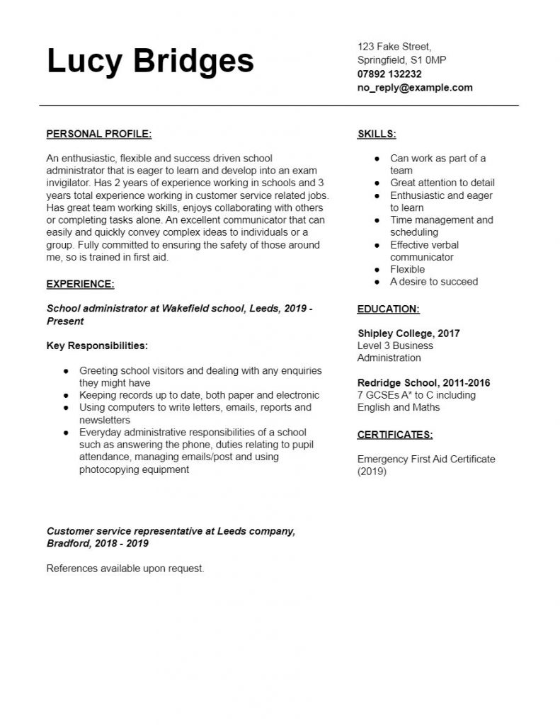 Exam Invigilator CV Template