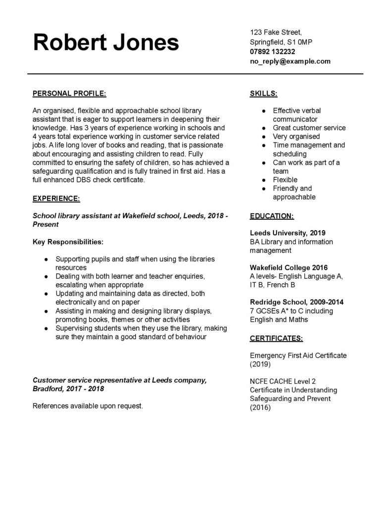 School Librarian CV Template